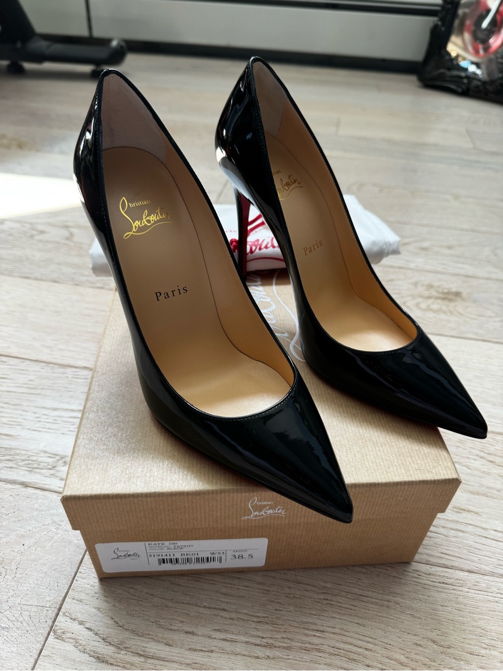 Brand New Christian Louboutin Black Patent Pointed-Toe Stiletto Pumps